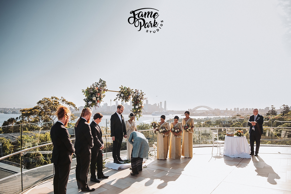 A outdoor wedding ceremony held near Sydney Harbour