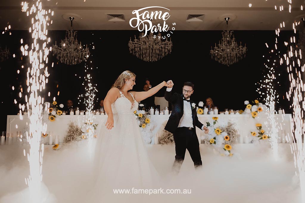 A bride and groom dancing with sparklers at their Sydney wedding reception in western Sydney.